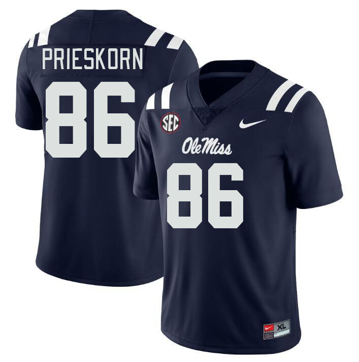 Men #86 Caden Prieskorn Ole Miss Rebels College Football Jerseys Stitched Sale-Navy